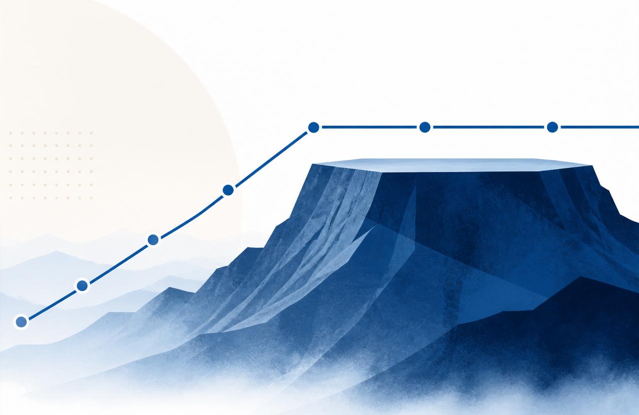 Abstract mountain plateau with a flat line graph, symbolizing business growth that stalls